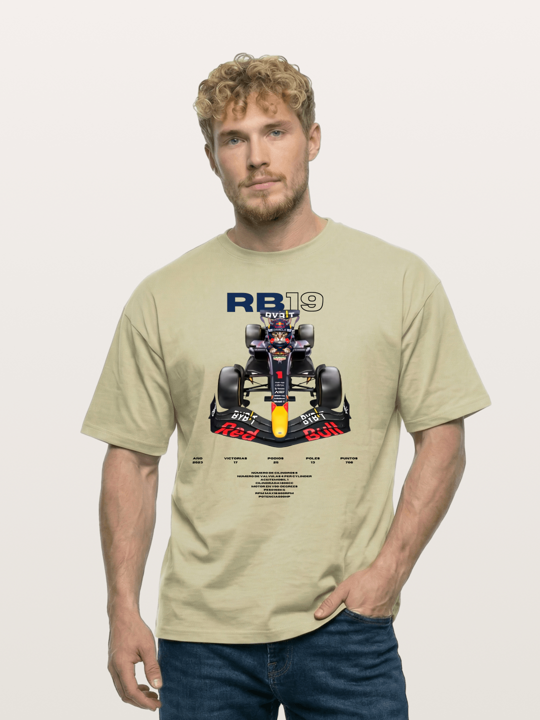 Cat Driving Red Bull F1 Cotton T-shirt