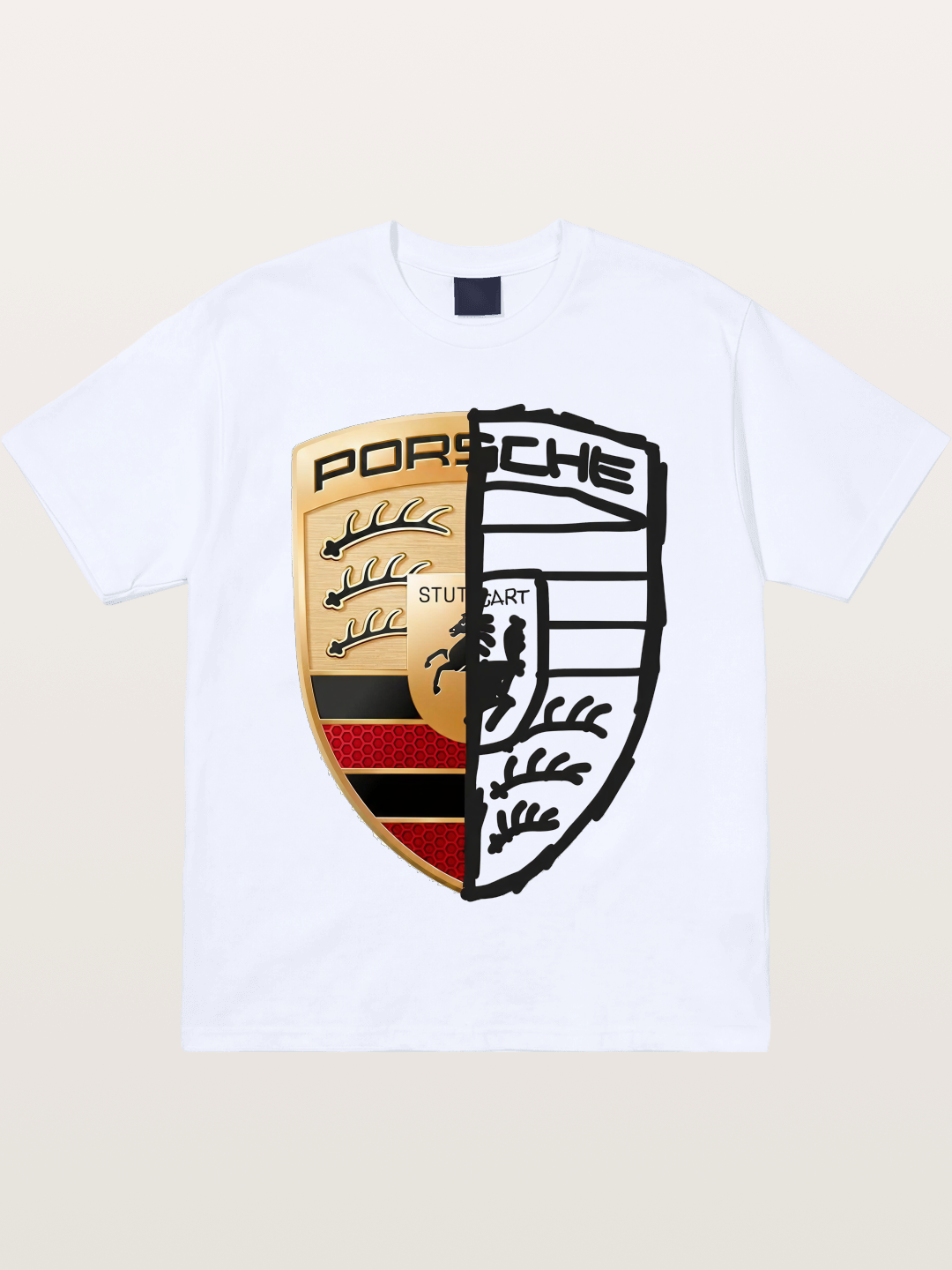 Porsche Half Sketch Half Real Gildan T-shirt