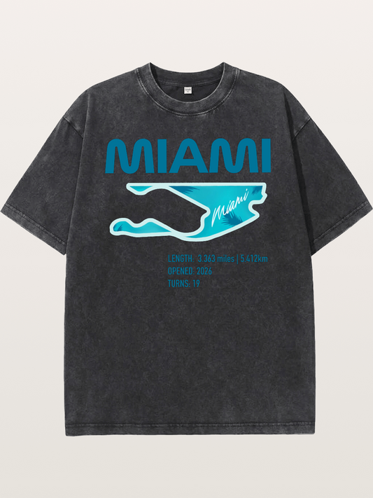 Miami F1 Circuit Map 2026 Washed T-shirt
