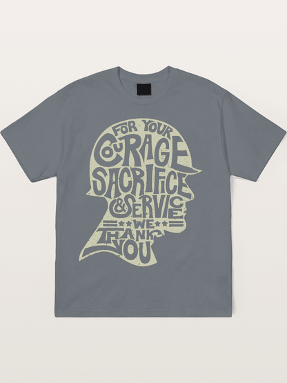 Soldier Helmet Courage Sacrifice Word Art Cotton T-shirt