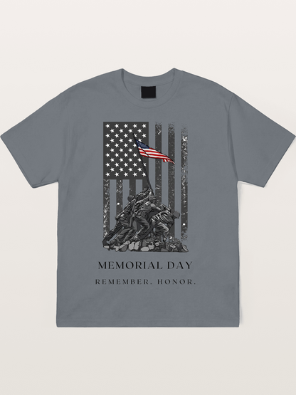 Memorial Day Flag Raising Print Cotton T-shirt