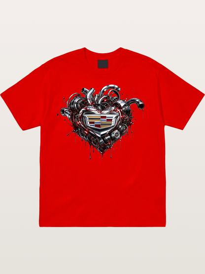 Cadillac Engine Heart Design Cotton T-shirt
