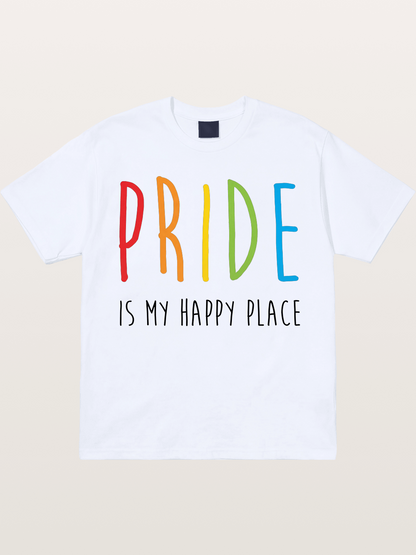 Pride Is My Happy Place Rainbow Text Gildan T-shirt