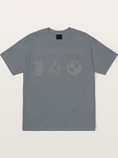 Simple Woman BMW Coffee Pizza Art Cotton T-shirt