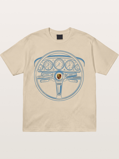 Porsche Classic Steering Wheel Blueprint Gildan T-shirt