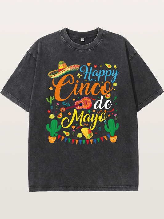 Cinco de Mayo Colorful Festival Design Washed T-shirt