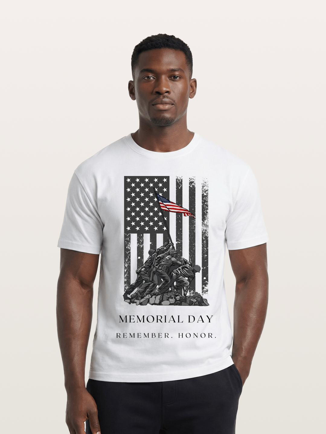 Memorial Day Flag Raising Print Cotton T-shirt