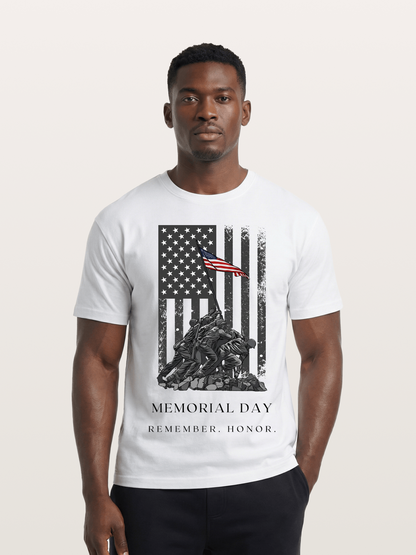 Memorial Day Flag Raising Print Cotton T-shirt
