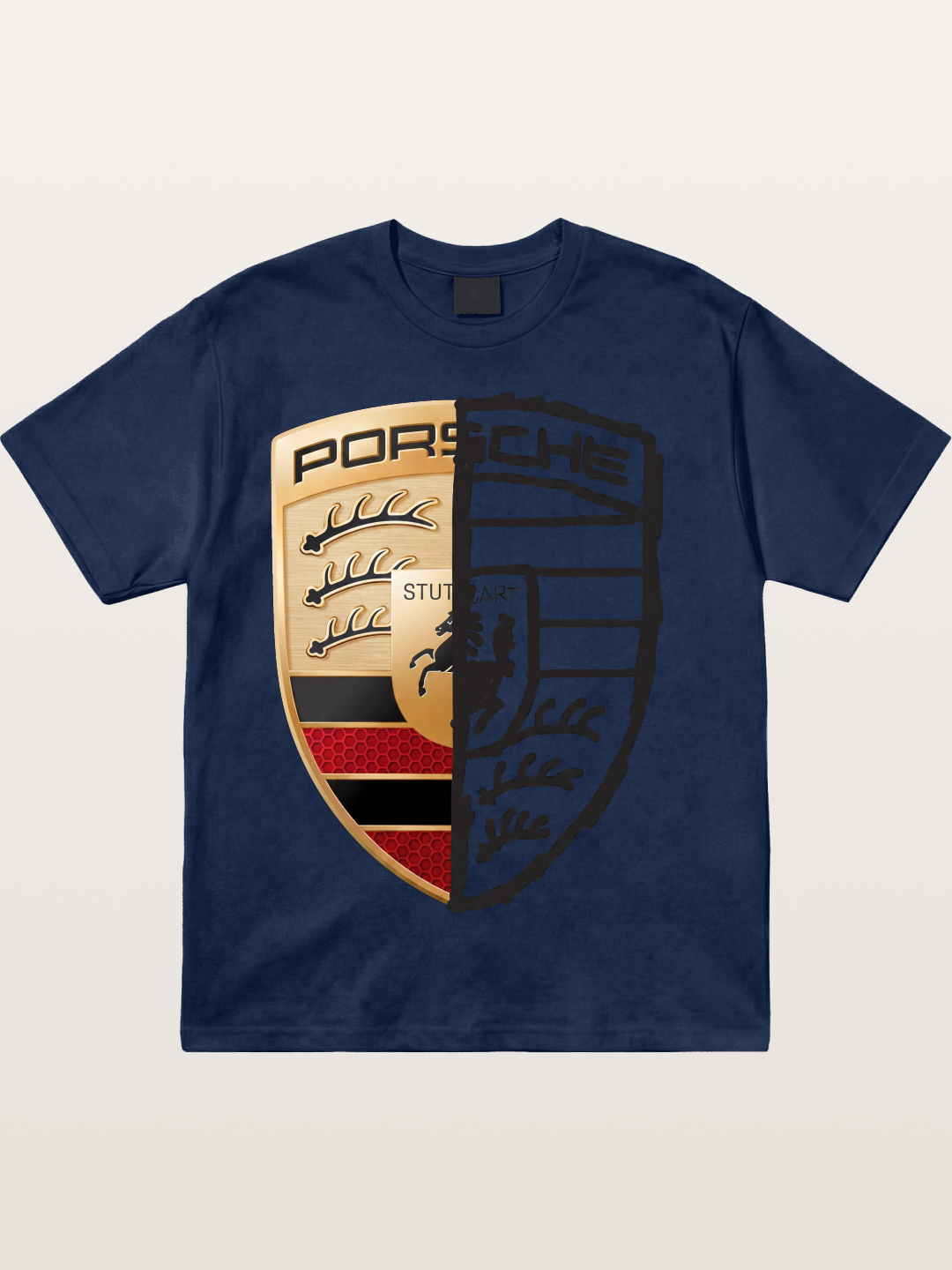 Porsche Crest Split Black And Gold Cotton T-shirt