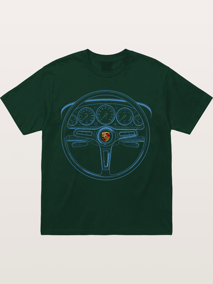 Porsche Classic Steering Wheel Blueprint Gildan T-shirt