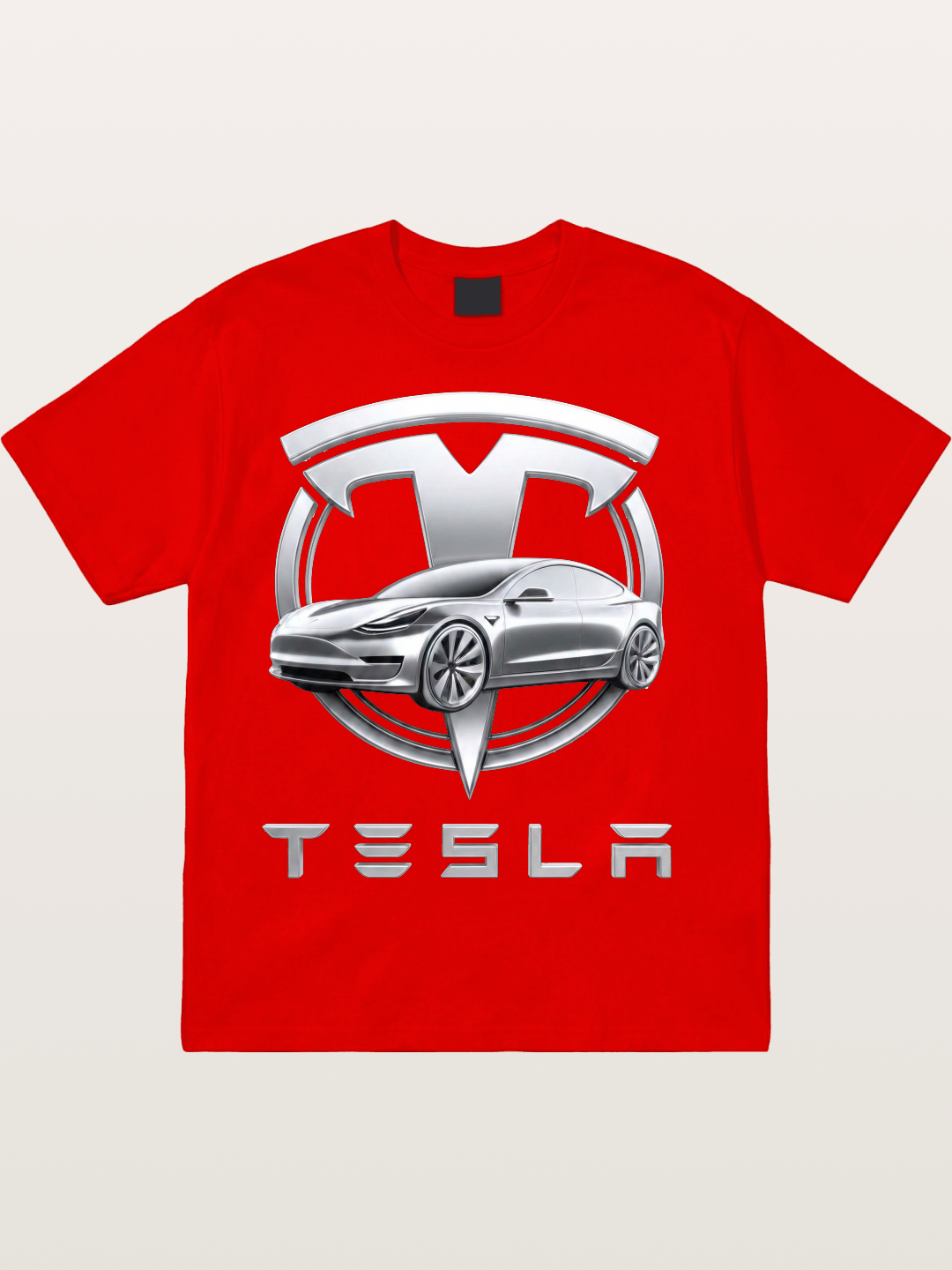 Tesla Silver Metallic Logo Print Cotton T-shirt