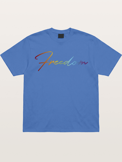 Freedom Rainbow Gradient Script Text Gildan T-shirt