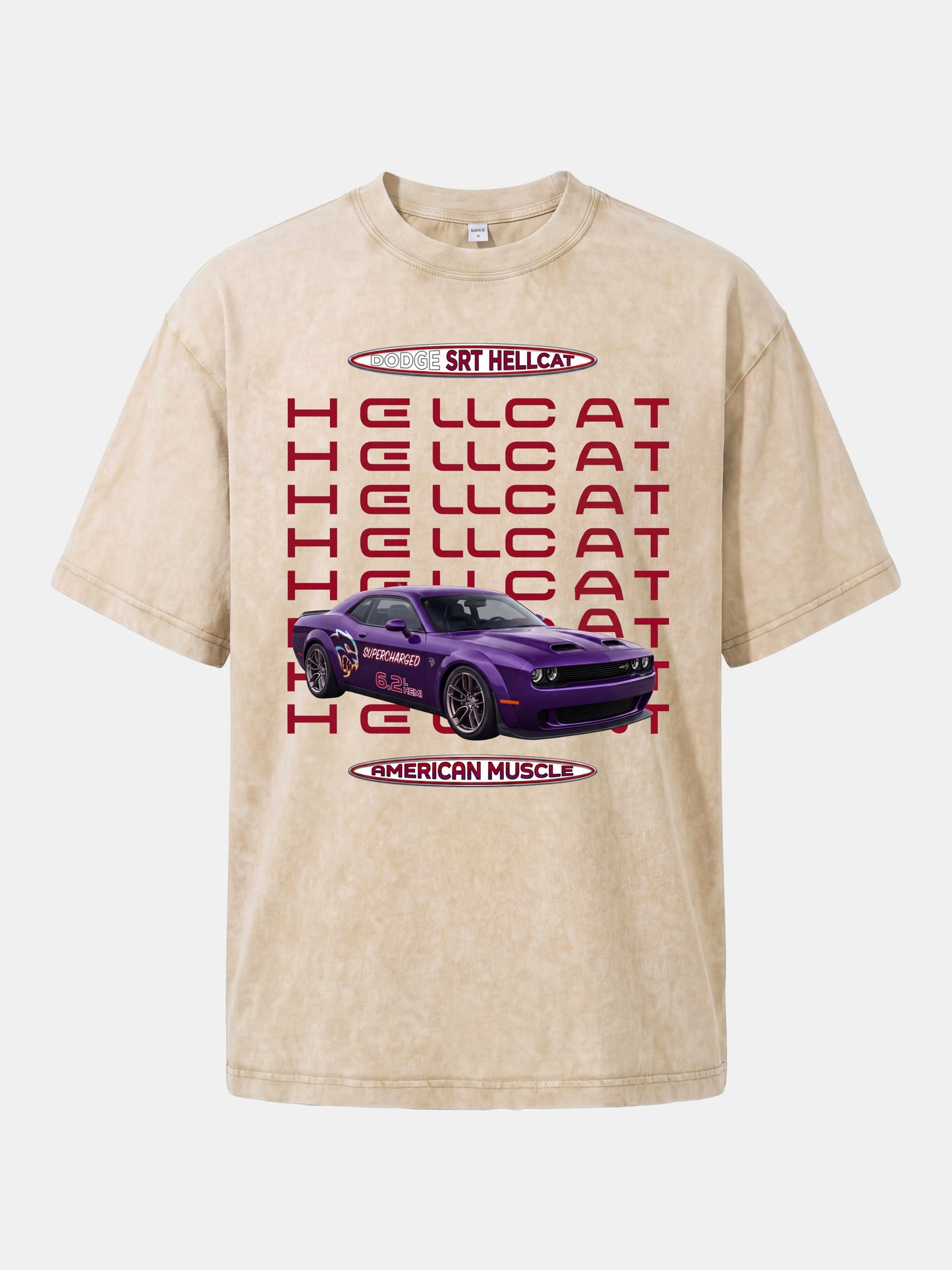 Purple Hellcat Repeat Font Card Washed T-shirt