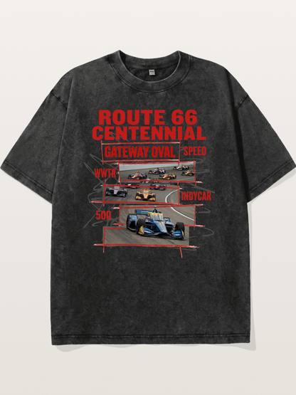 Red Sketch Route66 Race Poster Washed T-shirt