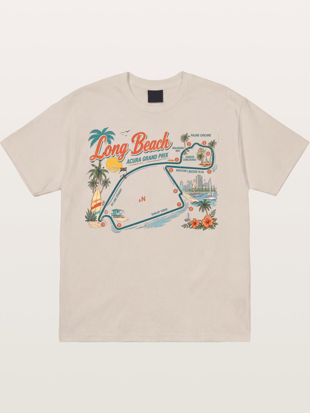 Long Beach Circuit Track Map Graphic Cotton T-shirt