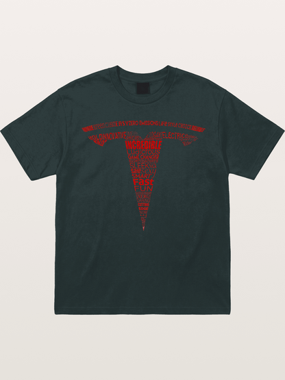 Tesla Word Cloud Heart Print Gildan T-shirt