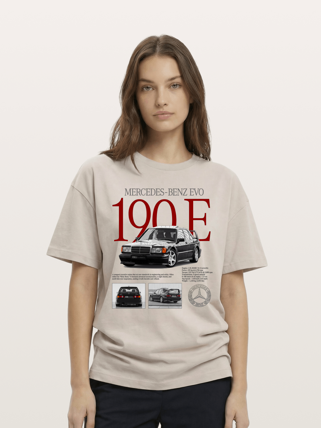 Mercedes-Benz 190E Retro Profile Cotton T-shirt