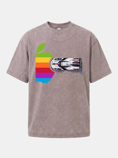 Rainbow Apple Shape Le Mans Race Car Washed T-shirt