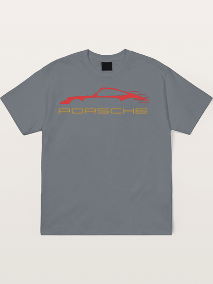 Porsche Red Sports Car Silhouette Cotton T-shirt