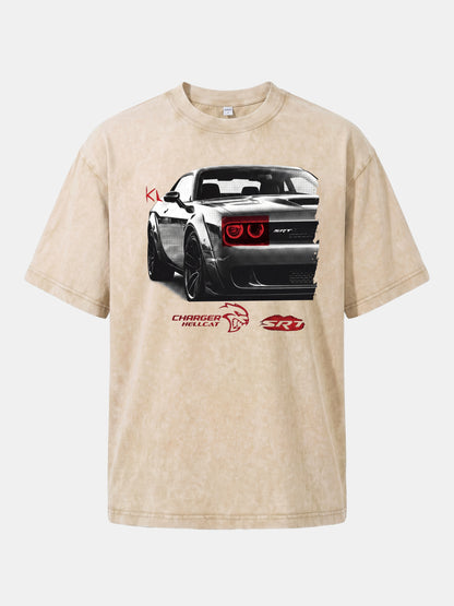 Red Taillight Hellcat Grunge Print Washed T-shirt
