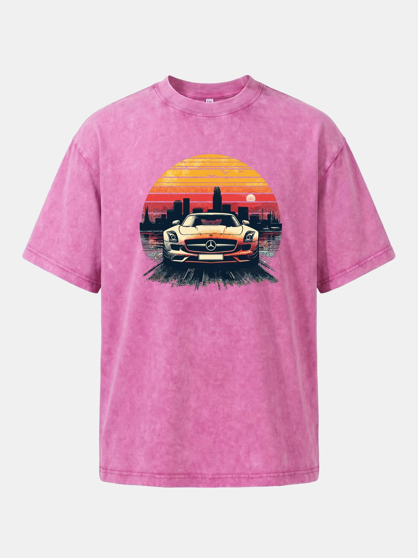 AMG Sport Car Retro Sunset Cityscape Washed T-shirt