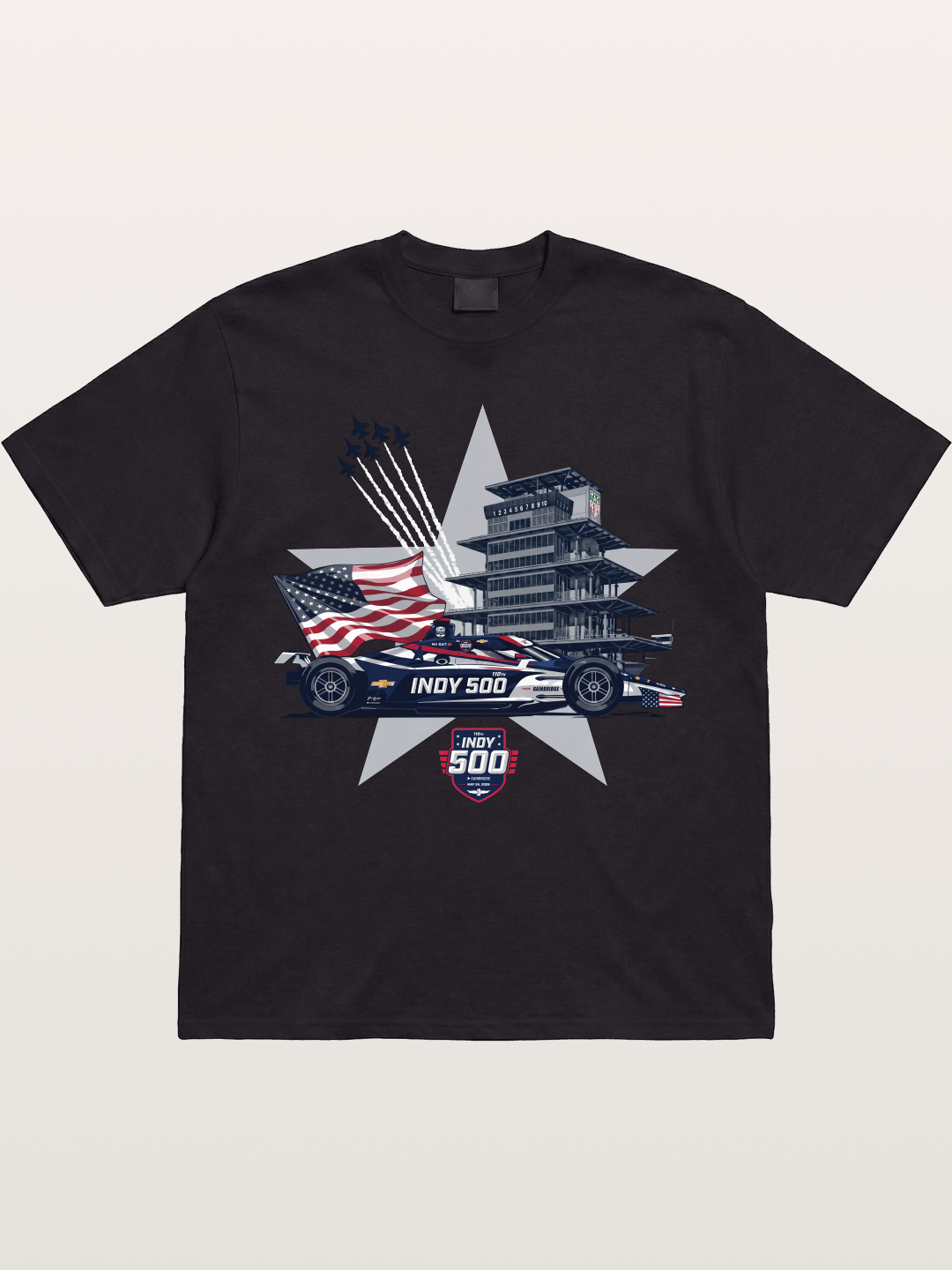Indy 500 Pagoda Star Flag Illustration Gildan T-shirt