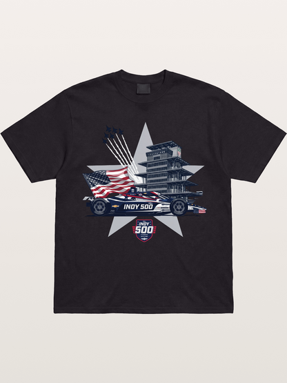 Indy 500 Pagoda Star Flag Illustration Gildan T-shirt