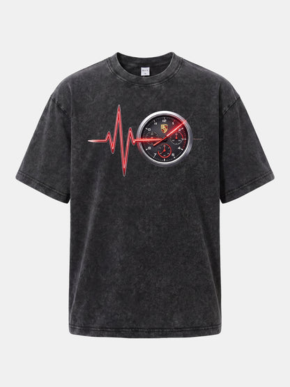 Heartbeat Line Porsche Dash Gauge Washed T-shirt