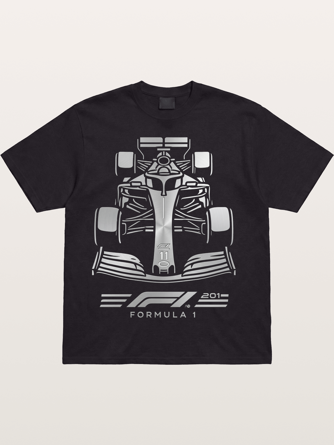Silver F1 Car Line Art Print Cotton T-shirt