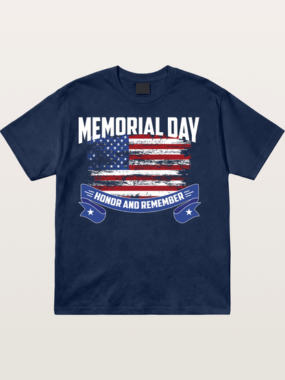 Honor and Remember Memorial Day Flag Cotton T-shirt