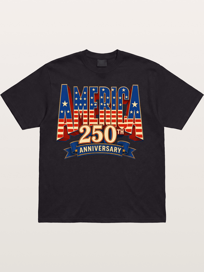 America 250th 3D Lettering Cotton T-shirt