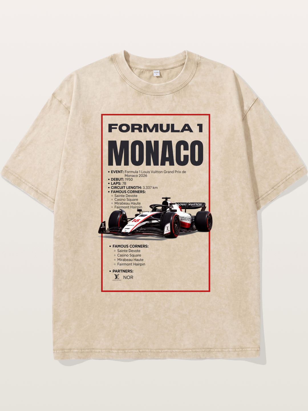 F1 Monaco Grand Prix Fact Sheet Washed T-shirt