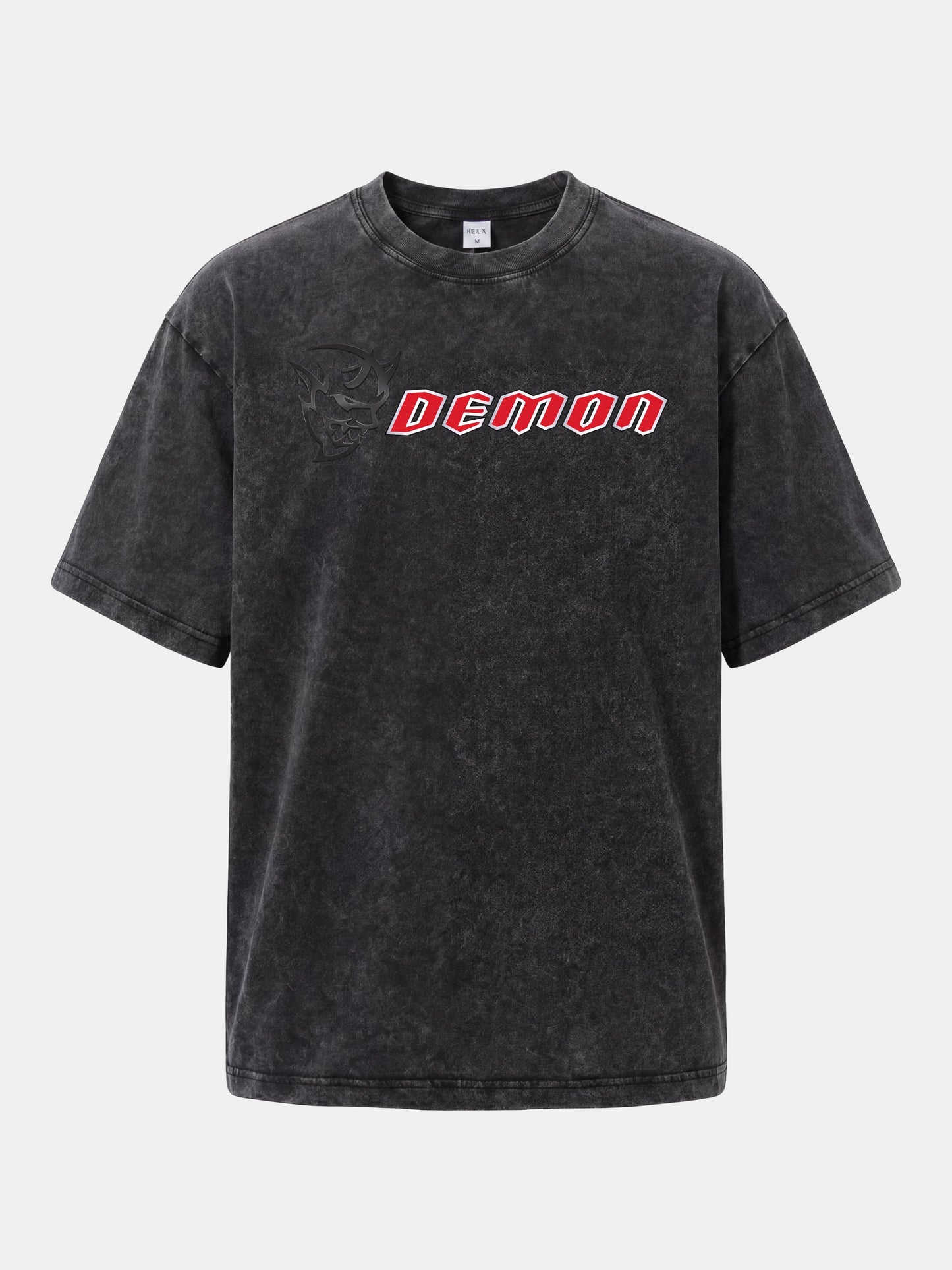 Demon Devil Head Letter Card Washed T-shirt