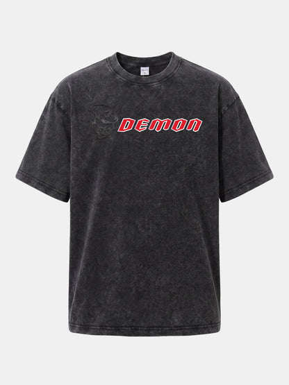 Demon Devil Head Letter Card Washed T-shirt