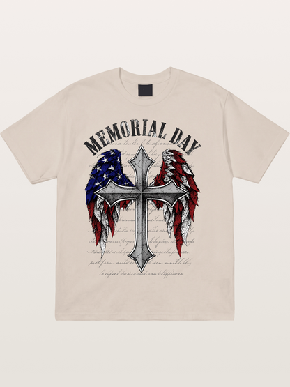 Memorial Day Cross Wings Art Cotton T-shirt
