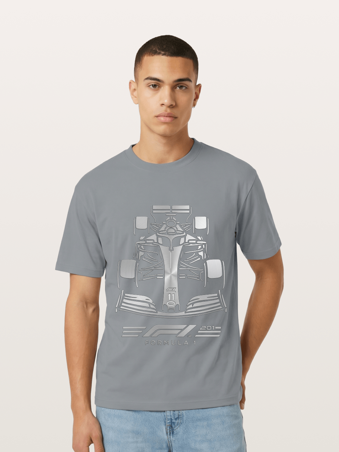 Silver F1 Car Line Art Print Gildan T-shirt