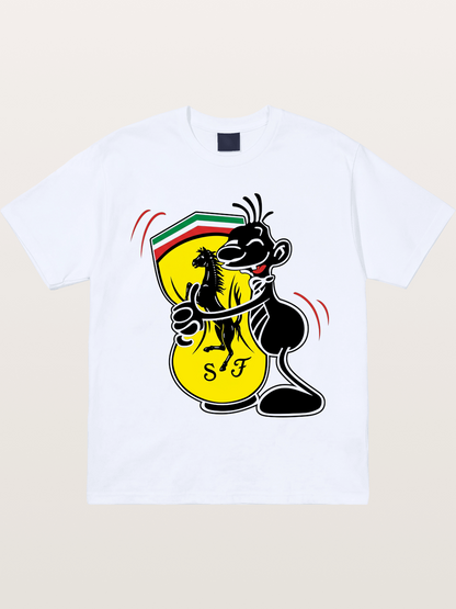 Cartoon Figure Embraces Ferrari Gildan T-shirt