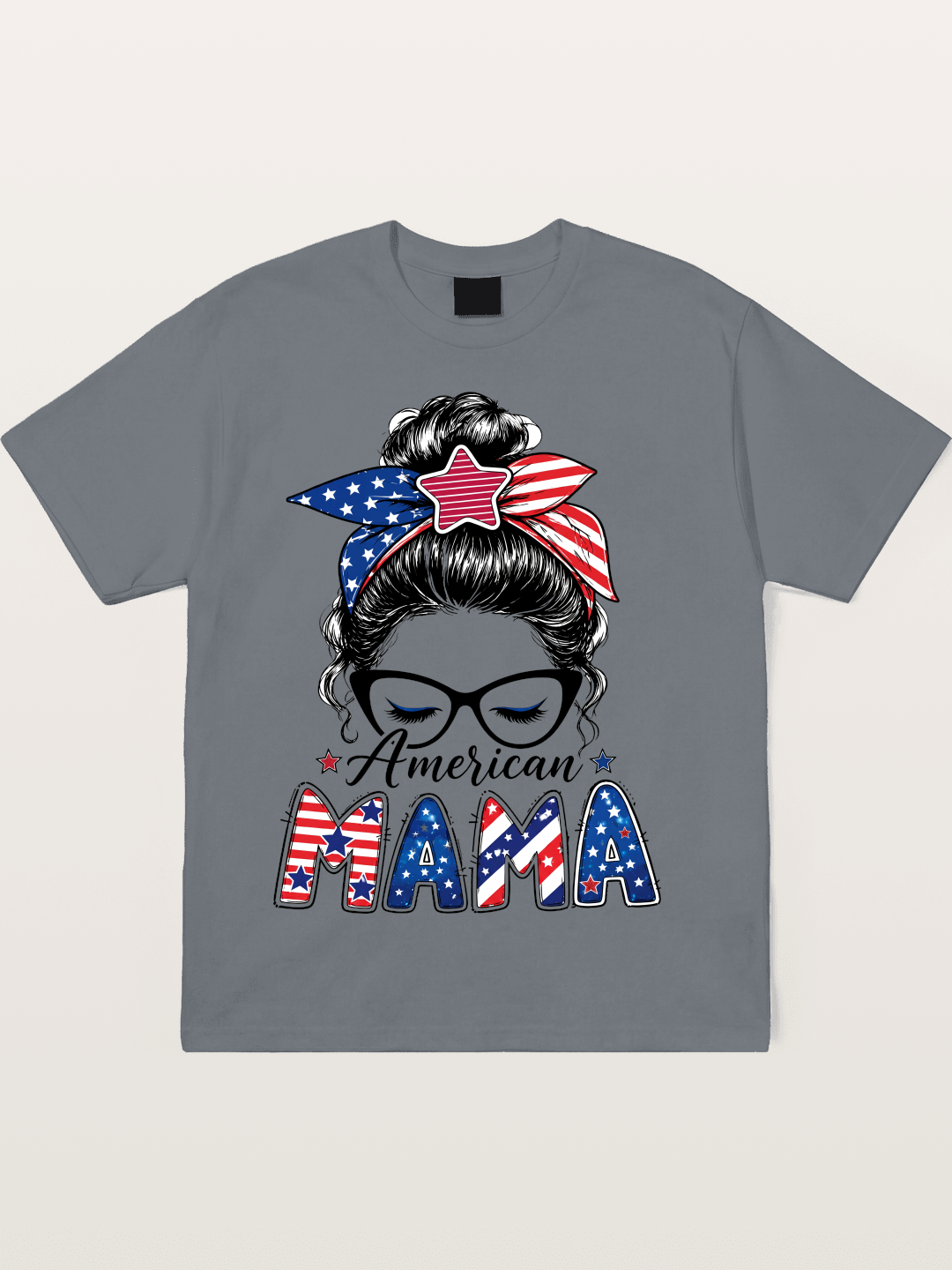American Mama Messy Bun Art Cotton T-shirt