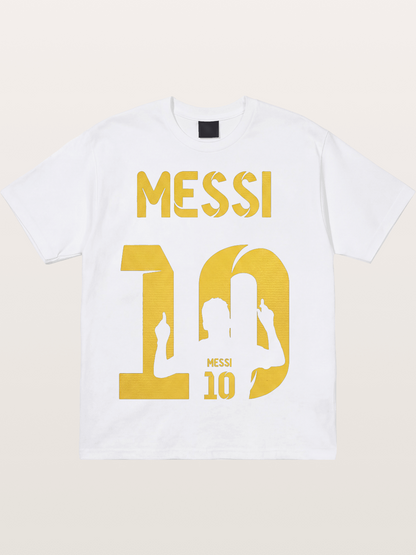 Messi No.10 Gold Silhouette Cotton T-shirt