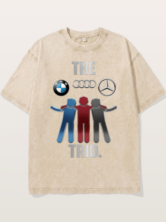 German Car Trio Friendship Print Washed T-shirt