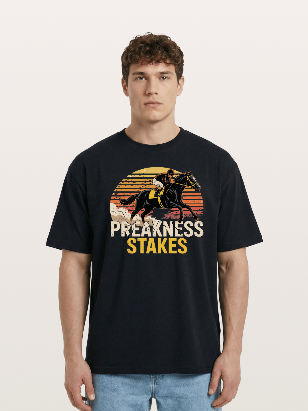 Preakness Stakes Retro Sunset Print Cotton T-shirt