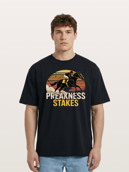 Preakness Stakes Retro Sunset Print Cotton T-shirt