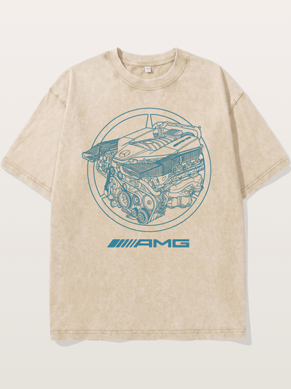 Mercedes AMG Engine Cutaway Blueprint Washed T-shirt