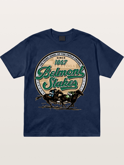 Belmont Stakes Two Horses Racing Cotton T-shirt
