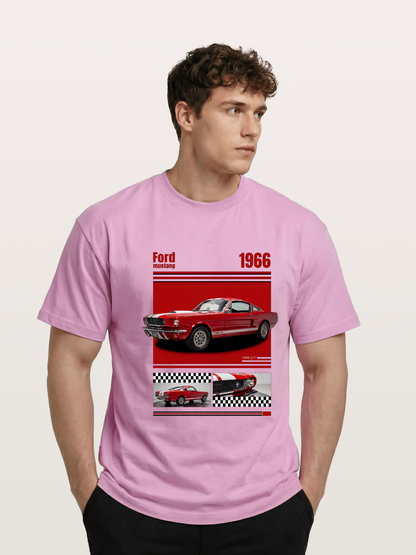 1966 Ford Mustang Fastback Red White Gildan T-shirt