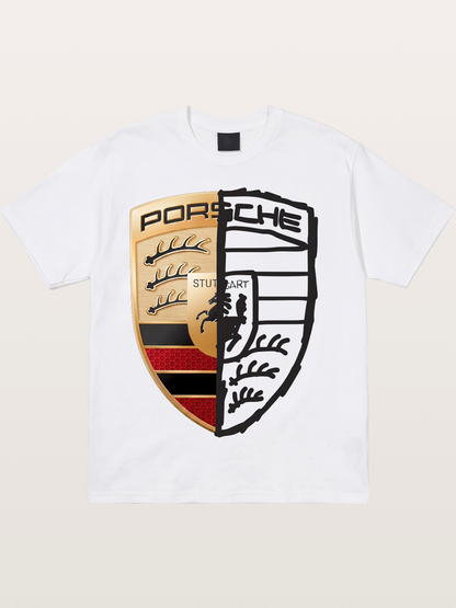 Porsche Crest Split Black And Gold Cotton T-shirt