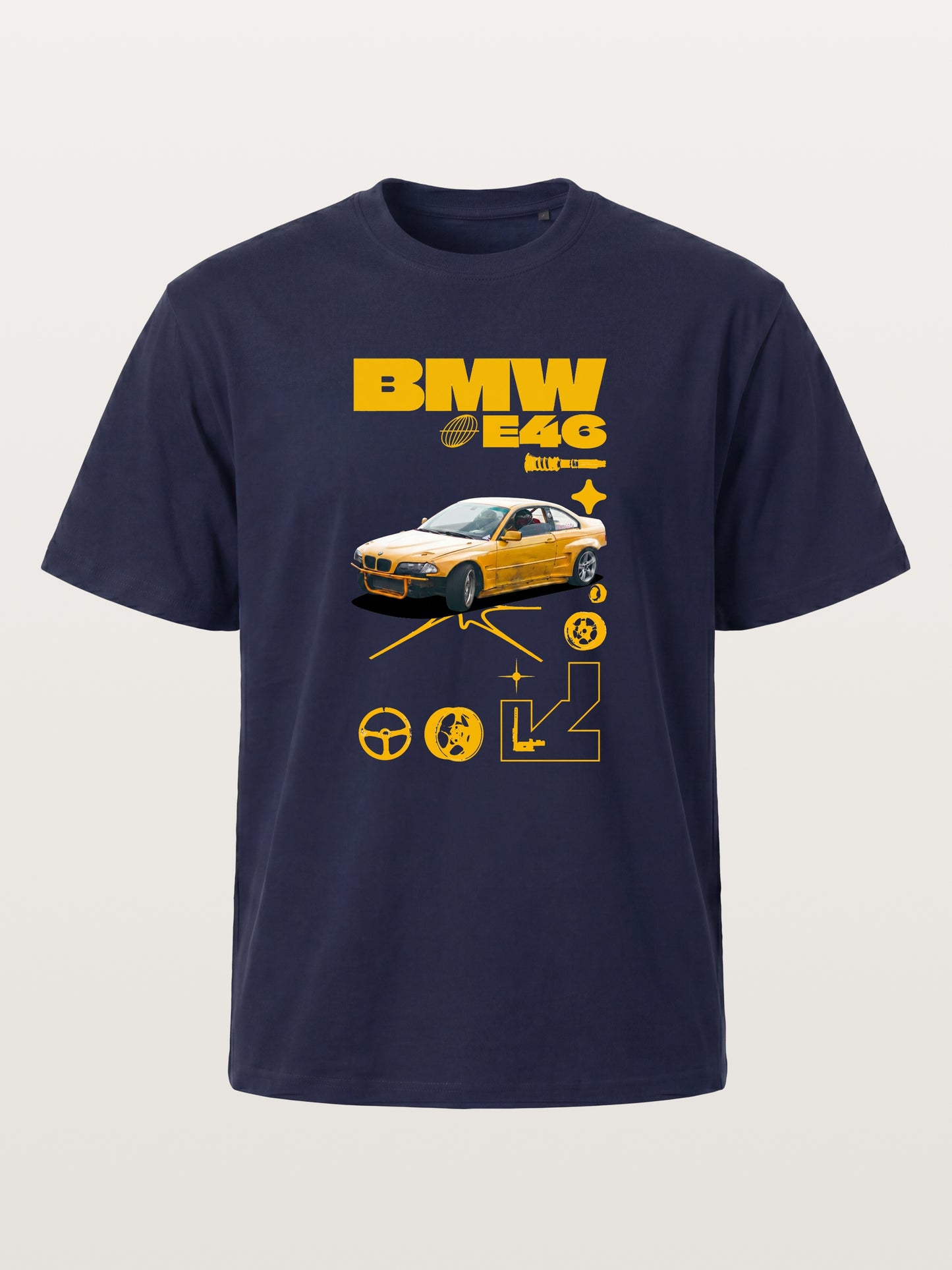 BMW E46 Yellow Tuner Print Gildan T-shirt