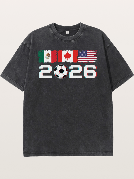 2026 WC USA Mexico Canada Flags Washed T-shirt