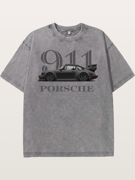 Porsche 911 Widebody Black Sports Car Washed T-shirt