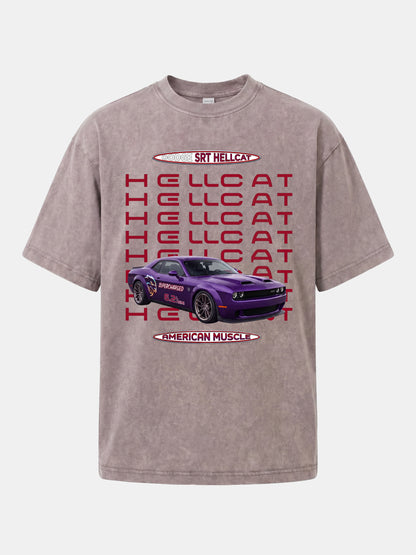 Purple Hellcat Repeat Font Card Washed T-shirt